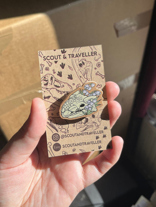 Wooden Dinosaur Skull - ANKYLOSAUR - Pin badge