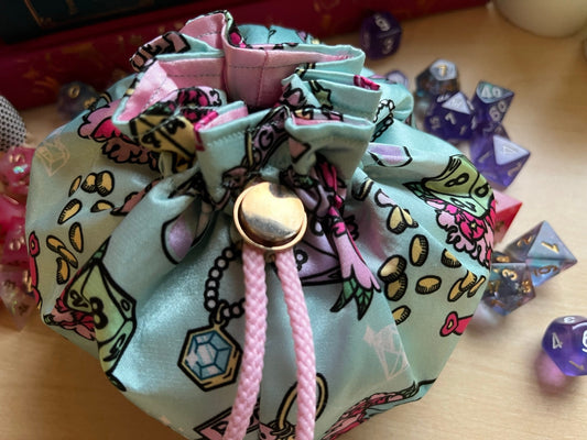 Handmade Dice Bag ROGUE Magical Girl for DnD, Pathfinder and TTRPGs - Made with my own Fabric Designs