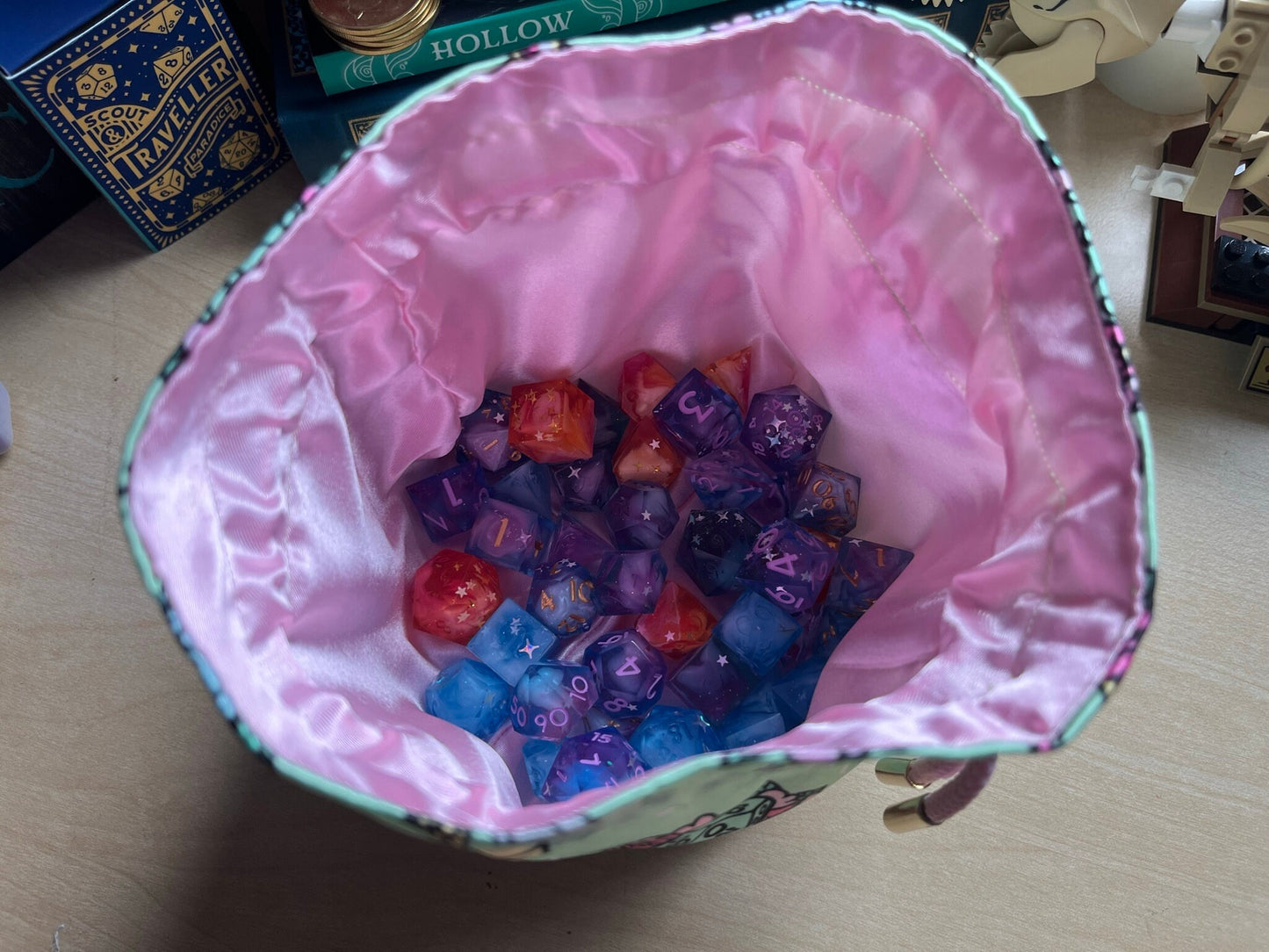 Handmade Dice Bag NON CLASS Magical Girl Style for DnD, Pathfinder and TTRPGs - Made with my own Fabric Designs