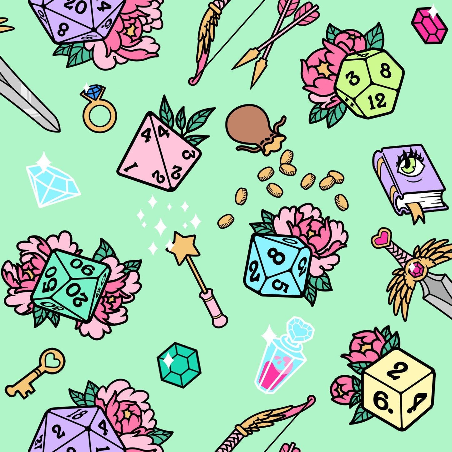 Handmade Dice Bag NON CLASS Magical Girl Style for DnD, Pathfinder and TTRPGs - Made with my own Fabric Designs