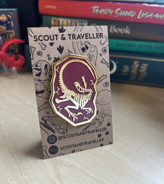Raptor skeleton red Pin badge