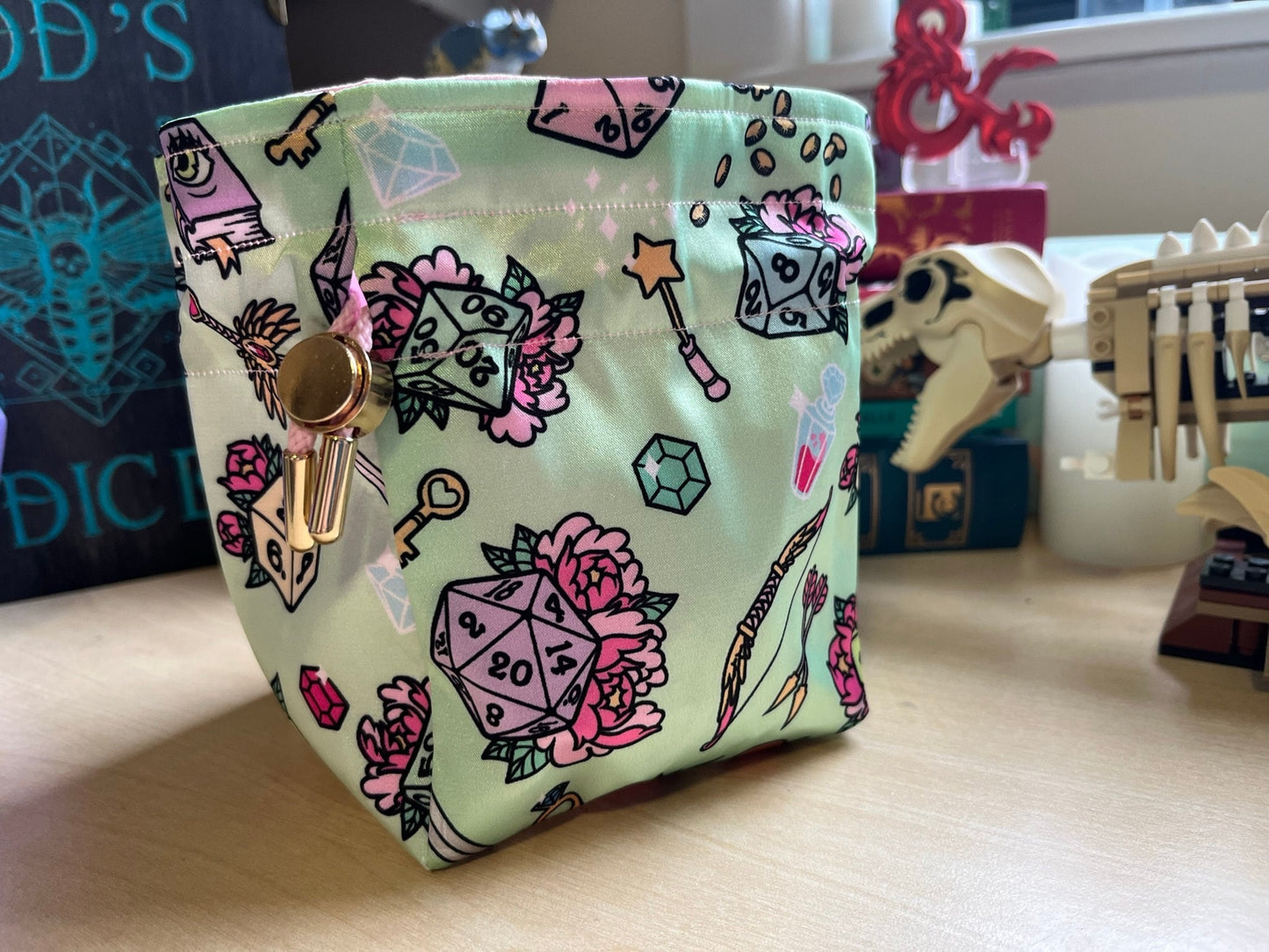 Handmade Dice Bag NON CLASS Magical Girl Style for DnD, Pathfinder and TTRPGs - Made with my own Fabric Designs