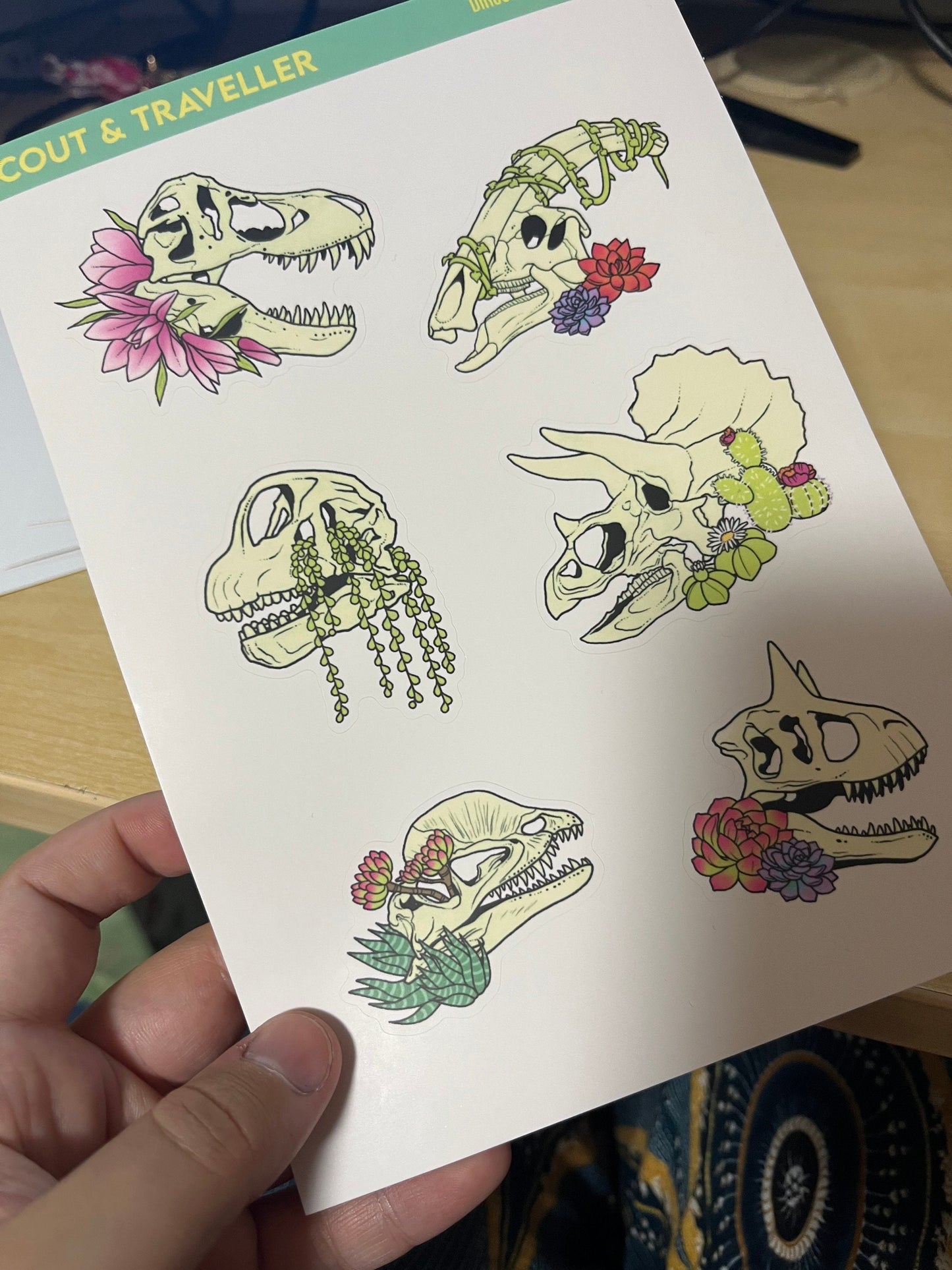A5 Dinosaur Skull and flower sticker sheet