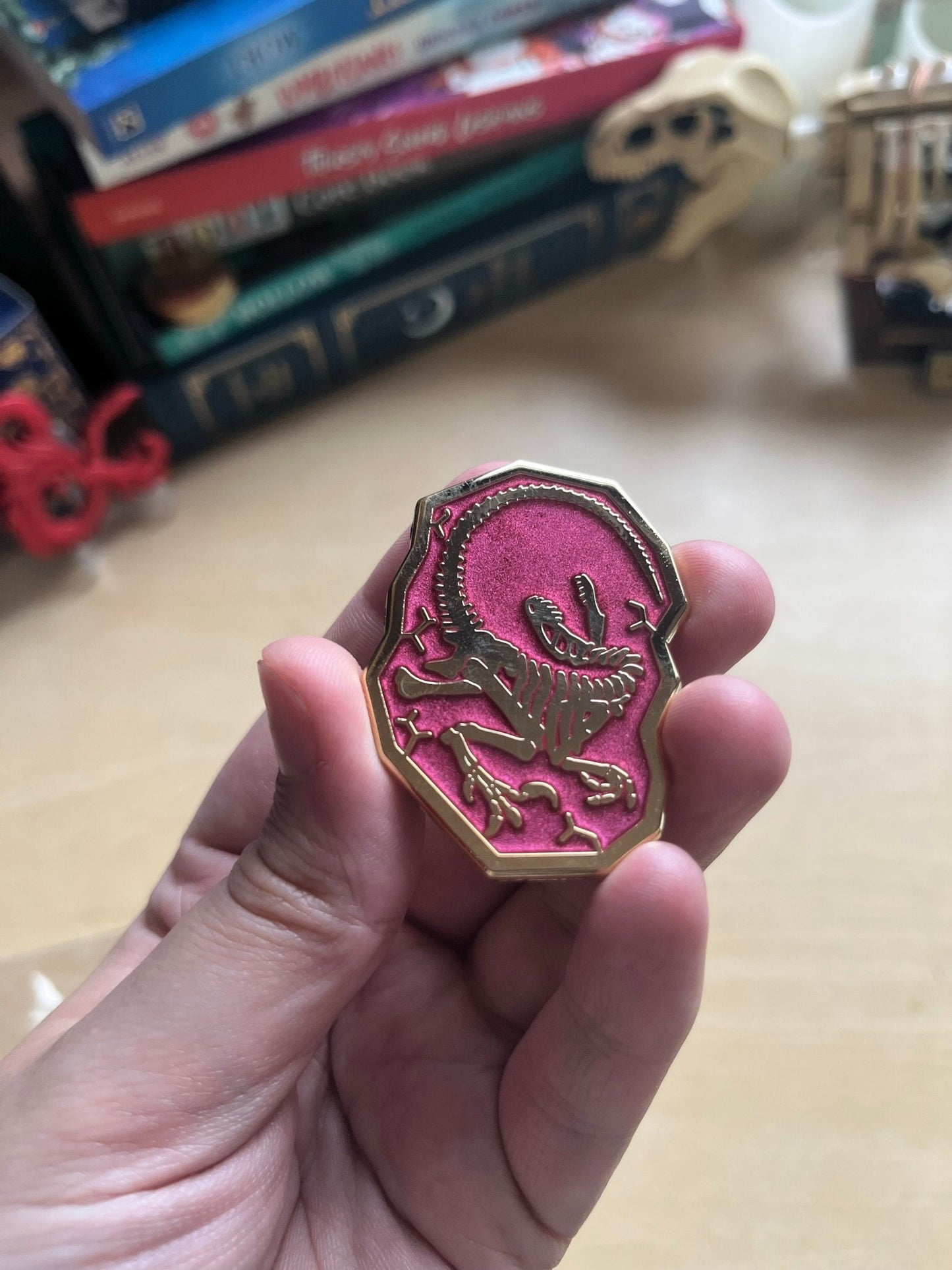 Raptor skeleton red Pin badge