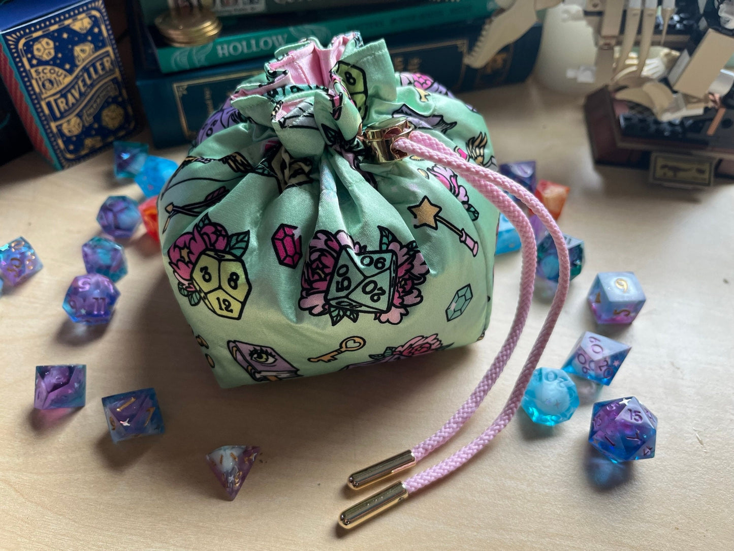 Handmade Dice Bag NON CLASS Magical Girl Style for DnD, Pathfinder and TTRPGs - Made with my own Fabric Designs