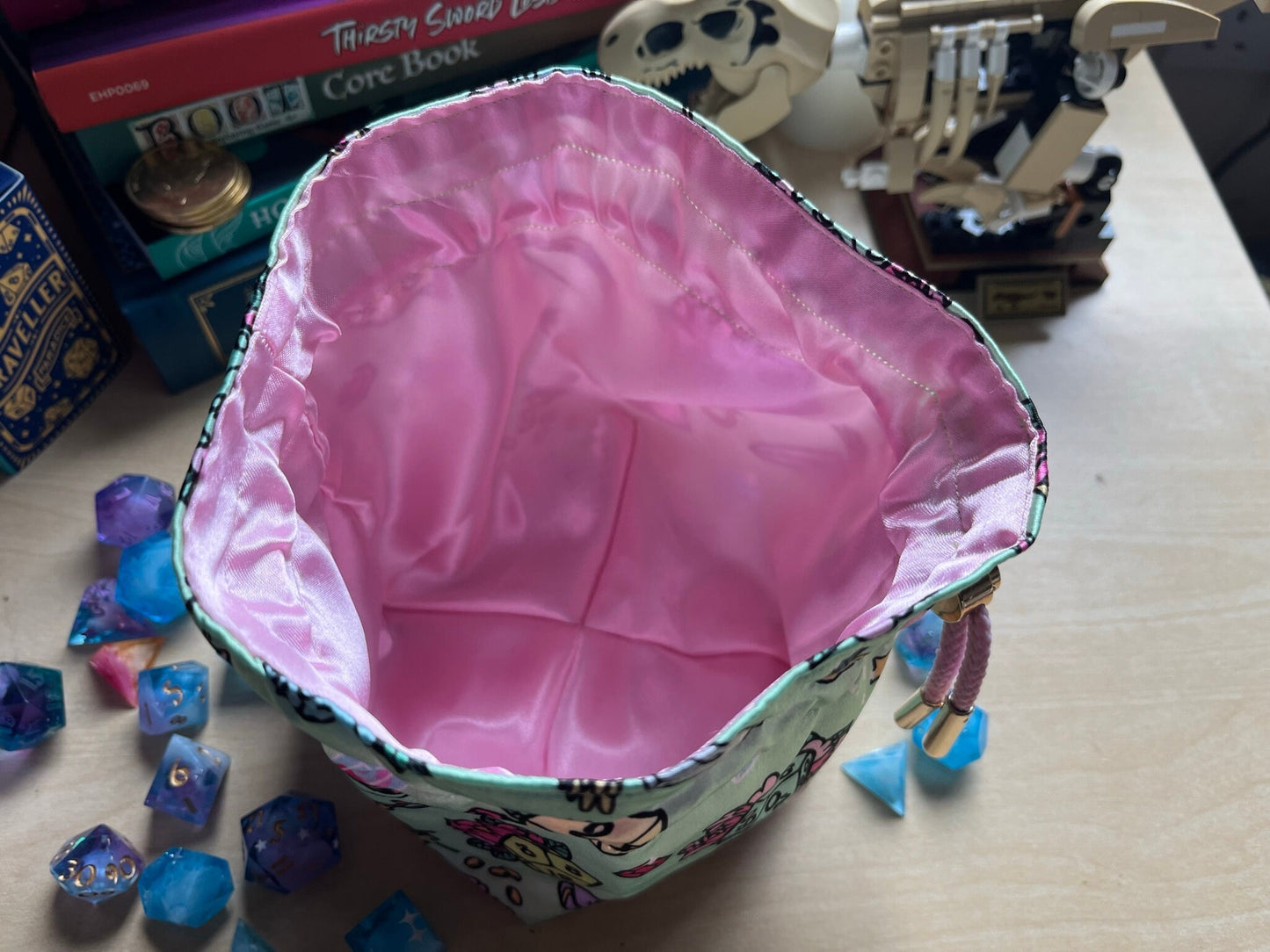 Handmade Dice Bag NON CLASS Magical Girl Style for DnD, Pathfinder and TTRPGs - Made with my own Fabric Designs