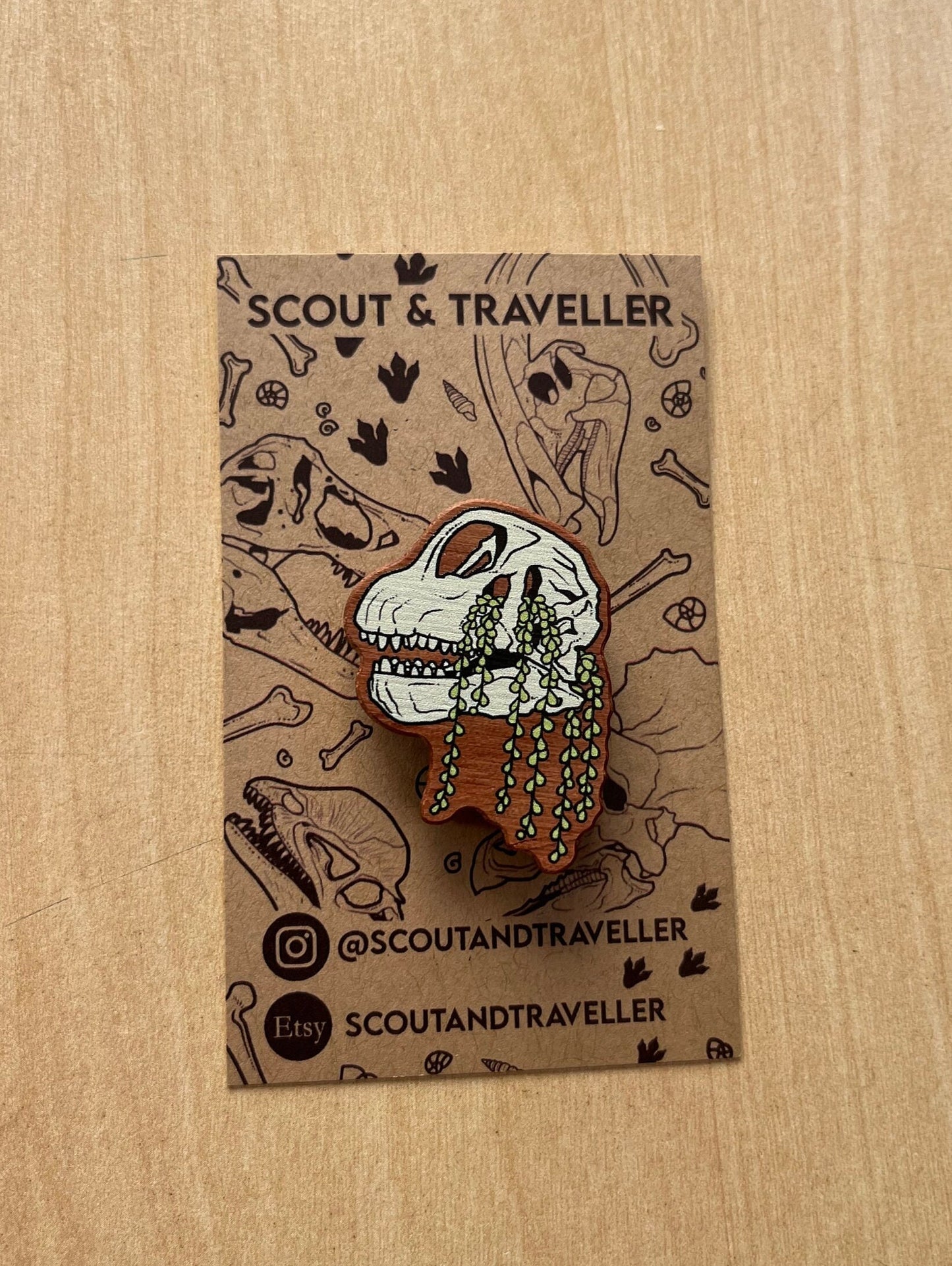 Wooden Dinosaur Skull - BRACHIOSAUR - Pin badge