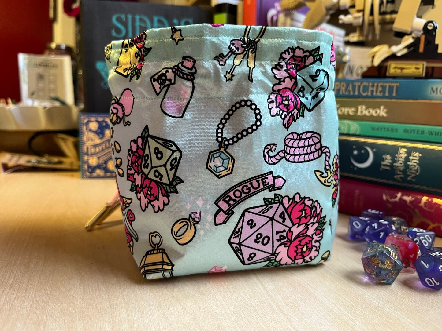 Handmade Dice Bag ROGUE Magical Girl for DnD, Pathfinder and TTRPGs - Made with my own Fabric Designs