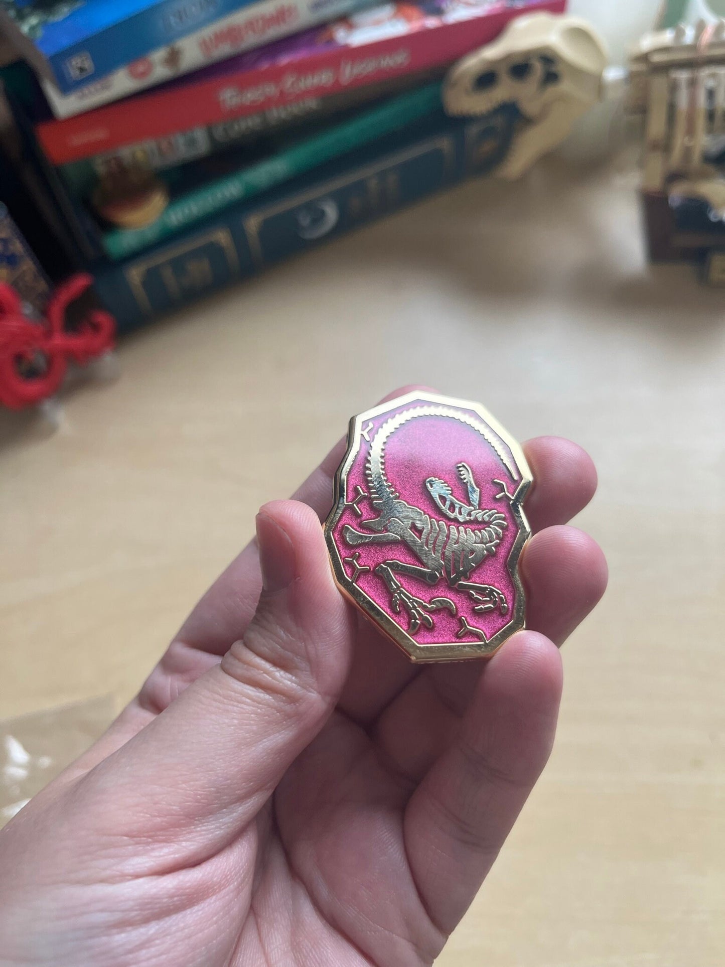 Raptor skeleton red Pin badge