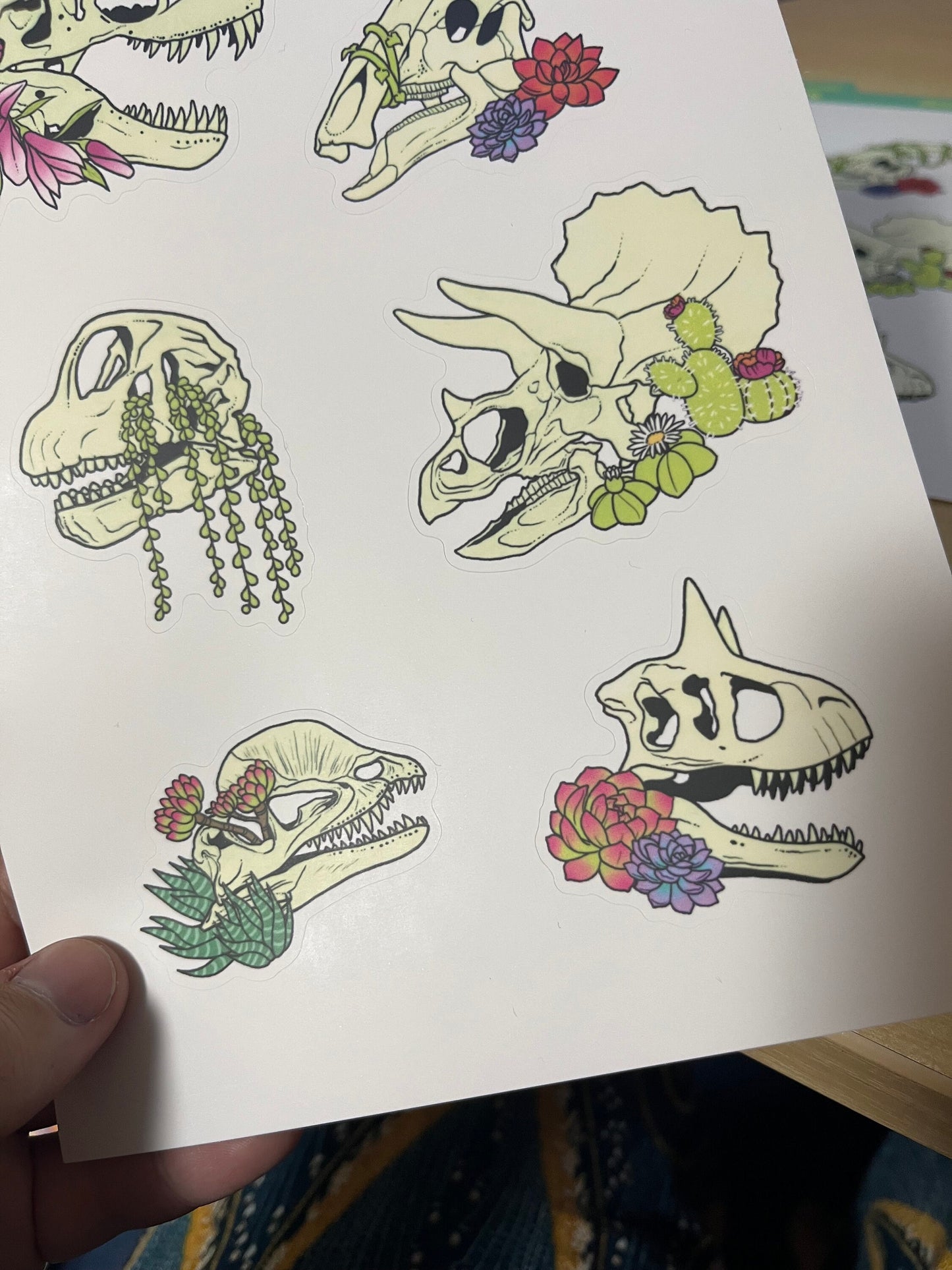 A5 Dinosaur Skull and flower sticker sheet